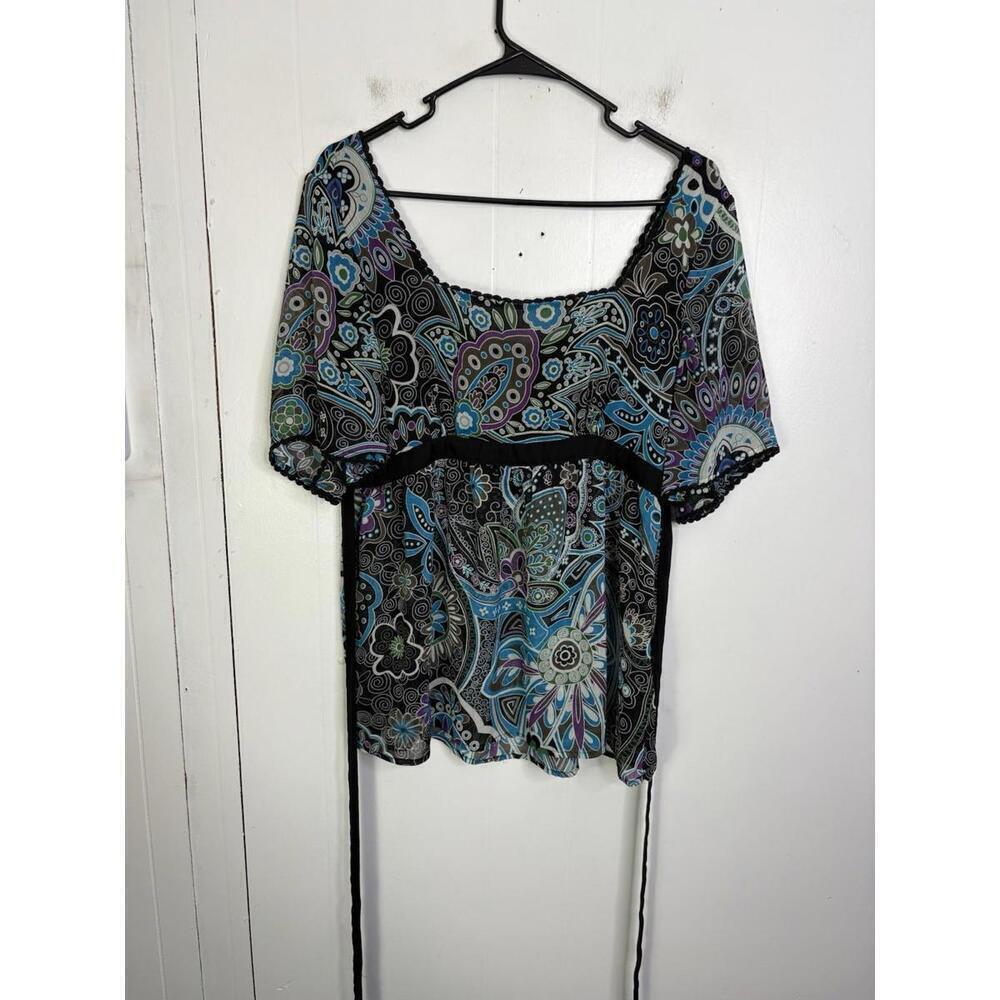 Trulli Top Womens LP Colorful Eccentric Tie Waist Flowy Sleeves Y2K Retro Boho